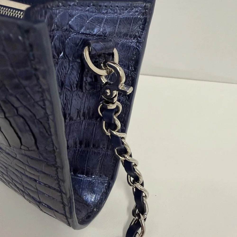Genuine Alligator Shoulder Bag or Clutch Metallic Blue Tone RARE Color